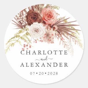 Sticker Rond Palmetto Rust Orange Terracotta Mariage Floral