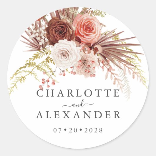 Sticker Rond Palmetto Rust Orange Terracotta Mariage Floral (Devant)