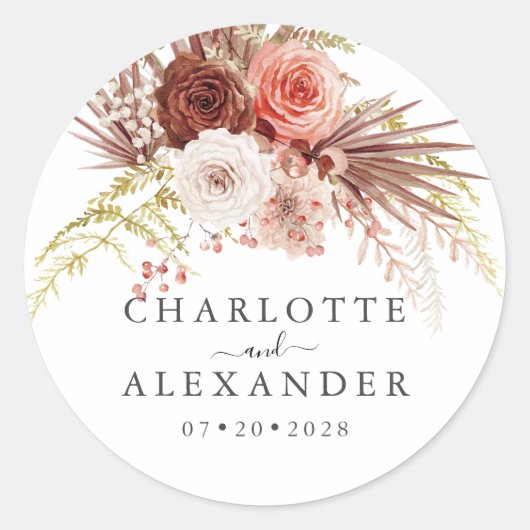 Sticker Rond Palmetto Rust Orange Terracotta Mariage Floral (Devant)
