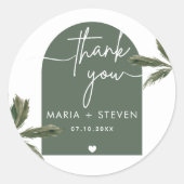 Sticker Rond Palmier d'arc vert mariage merci (Devant)