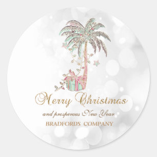 Sticker Rond Palmier de Noël,Cadeau,Lumières Guirlandes,Flou   