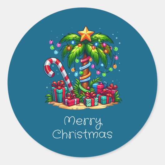 Sticker Rond Palmier de Noël tropical (Devant)