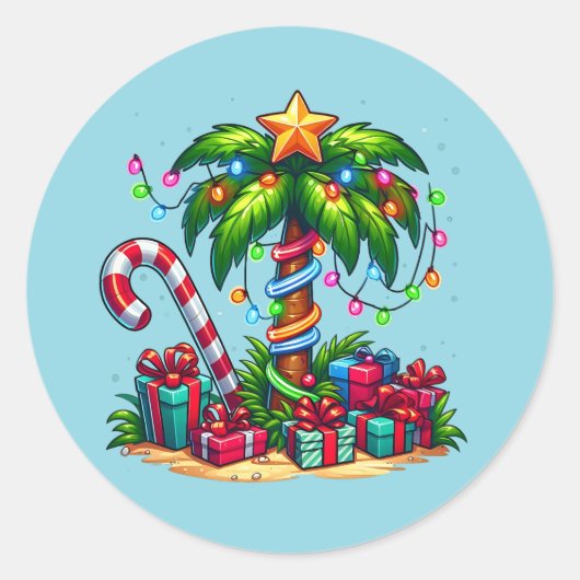 Sticker Rond Palmier de Noël tropical (Devant)