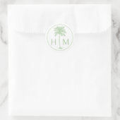 Sticker Rond Palmier de palmier vert et blanc Monogramme (Sac)