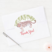 Sticker Rond Palmier de Tigre sauvage Feuille Merci rose (Enveloppe)