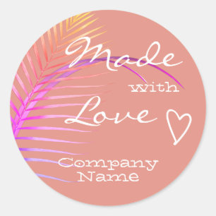 Sticker Rond Palmier Pastel rose Arc-en-ciel feuille faite avec