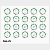 Sticker Rond Palmier rose et vert Mariage de plage moderne (Feuille)