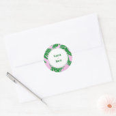 Sticker Rond Palmier rose et vert Mariage de plage moderne (Enveloppe)