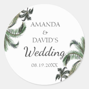 Sticker Rond Palmier tropical Greenery Island Beach Mariage