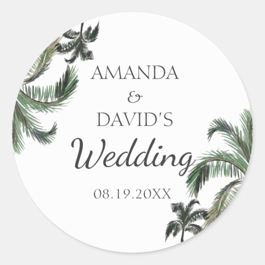 Sticker Rond Palmier tropical Greenery Island Beach Mariage (Devant)
