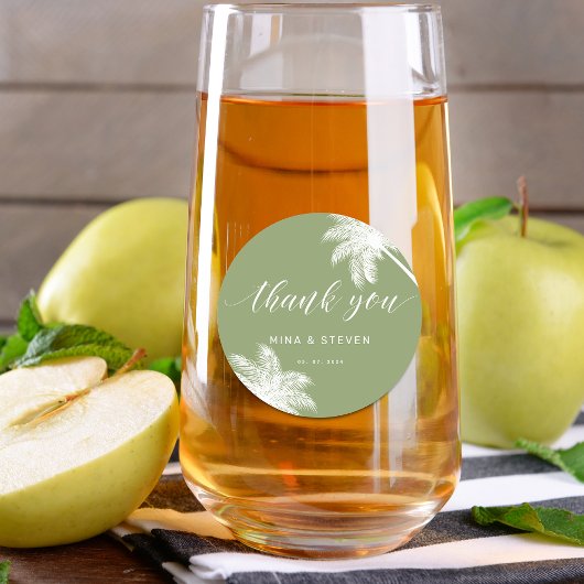 Sticker Rond palmier vert tropical merci mariage