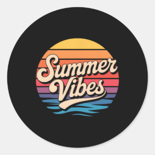 Sticker Rond Palmiers Ambiance Estivale Rétro Surf Coucher de S