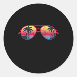 Sticker Rond Palmiers au coucher du soleil Plage tropicale d'ét