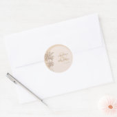 Sticker Rond Palmiers beiges & Ampersand Noms Mariage (Enveloppe)