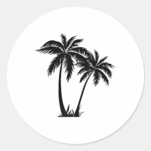 Sticker Rond Palmiers blancs noirs été Sun Beach Femmes Hommes