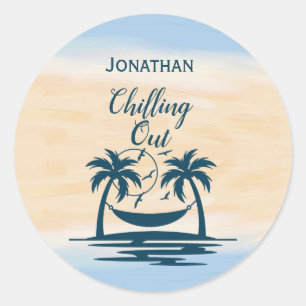 Sticker Rond Palmiers de plage Hammock Chilling Out