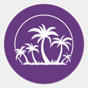 Sticker Rond Palmiers et coucher de soleil en blanc