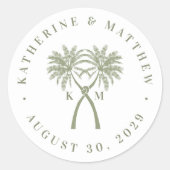 Sticker Rond Palmiers noués Destination Tropicale Mariage (Devant)