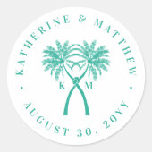 Sticker Rond Palmiers noués Destination Tropicale Mariage (Devant)