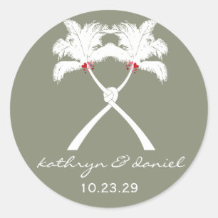 Sticker Rond Palmiers noués Red Love Plage tropicale Mariage