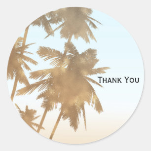 Sticker Rond Palmiers Ombre de Plage en Bronze Doré Chic