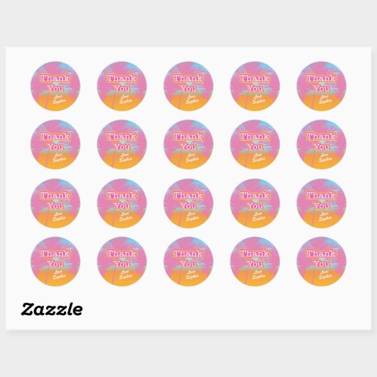 Sticker Rond Palmiers roses Merci (Feuille)