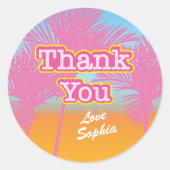 Sticker Rond Palmiers roses Merci (Devant)