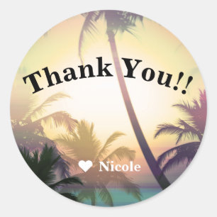 Sticker Rond Palmiers Tropical Heat Beach Party Luau Favoriser