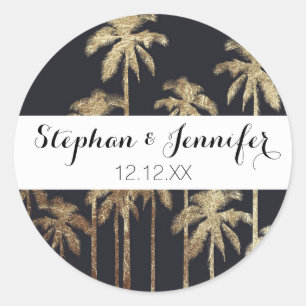 Sticker Rond Palmiers tropicaux en or glamour sur le noir