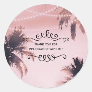 Sticker Rond Palmiers tropicaux & lumières plage rose Beachy