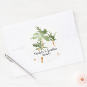 Sticker Rond Palmiers tropicaux Mariage Lettré à la main (Enveloppe)