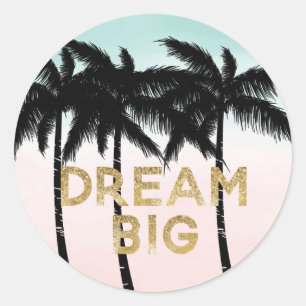 Sticker Rond Palmiers Tropicaux Rose Menthe Ombré or rêve grand