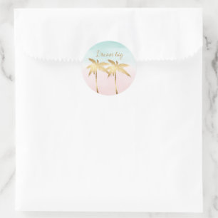 Sticker Rond Palmiers Tropicaux Rose Menthe Ombré or rêve grand