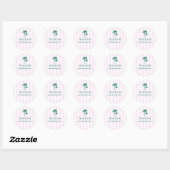 Sticker Rond Palmiers verts rayures roses (Feuille)