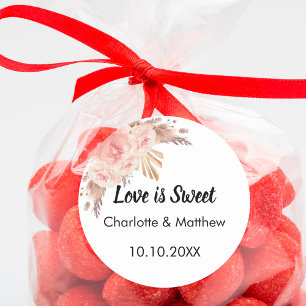 Sticker Rond Pampas à fleurs rose rose rose mariage Love is Swe
