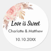 Sticker Rond Pampas à fleurs rose rose rose mariage Love is Swe (Devant)
