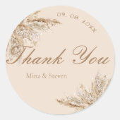 Sticker Rond Pampas crémeuse moderne herbe mariage Merci (Devant)