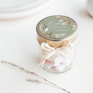 Sticker Rond Pampas douche nuptiale herbe vert moderne élégant