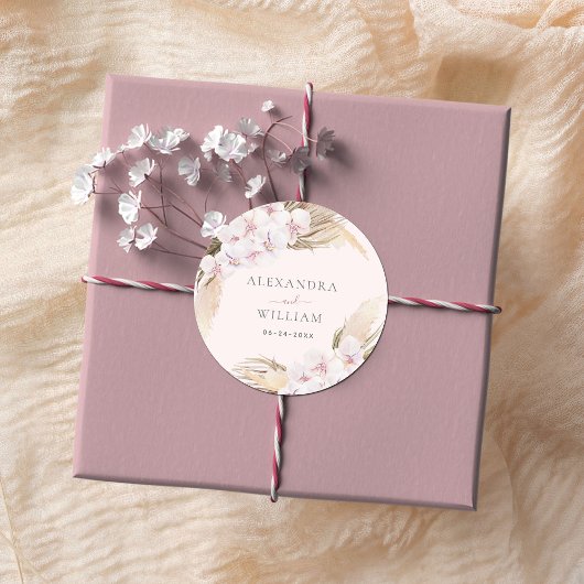 Sticker Rond Pampas Floral Mariage Tropical
