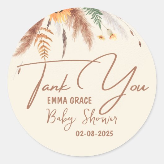Sticker Rond Pampas Grass Baby shower Boho Spring Autum Automne (Devant)