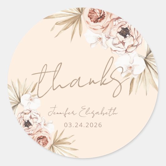 Sticker Rond Pampas Grass Boho Baby shower Bohème Merci (Devant)