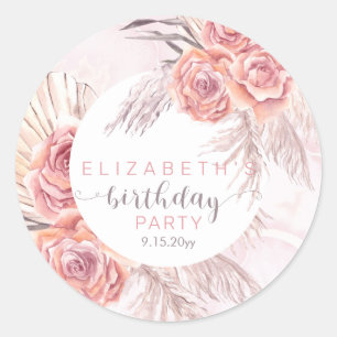 Sticker Rond Pampas Grass  Fête d'anniversaire des fleurs de ro