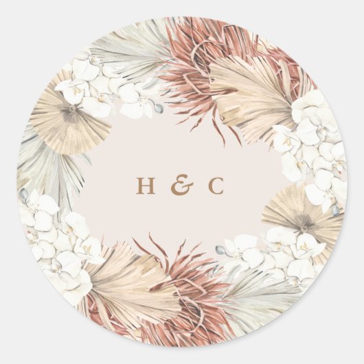 Sticker Rond Pampas Grass Floral Bronze Soft Blush Mariage (Devant)