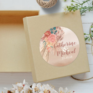 Sticker Rond Pampas Grass Floral Terracotta Boho Chic Mariage