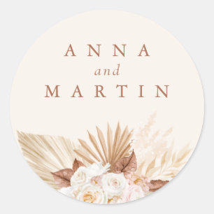 Sticker Rond Pampas Grass Floral Terracotta Mariage