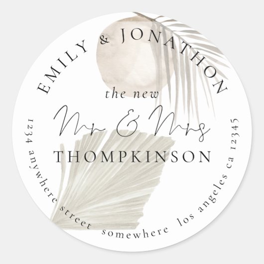 Sticker Rond Pampas Grass Newlyweds Nom de retour Adresse (Devant)