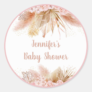Sticker Rond Pampas Grass rose or Baby shower Floral
