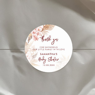 Sticker Rond Pampas Grass Script Baby shower fille