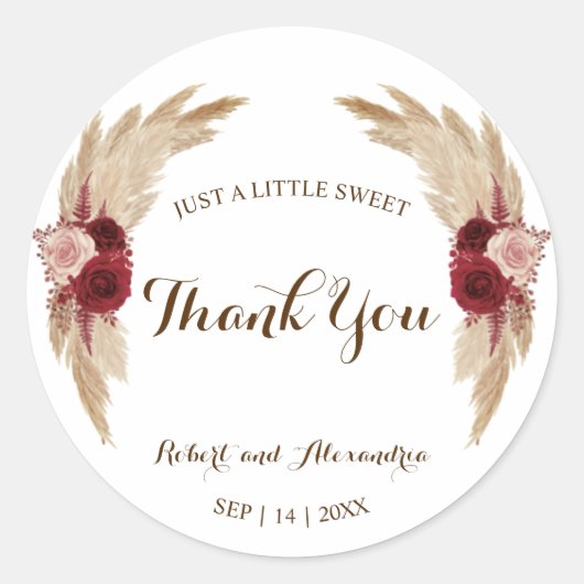 Sticker Rond Pampas Grass Sweet Treat Mariage Merci (Devant)