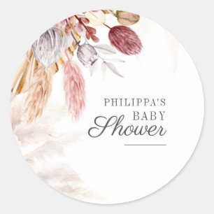 Sticker Rond Pampas Grass Terracotta Tan Séché Palm Baby shower